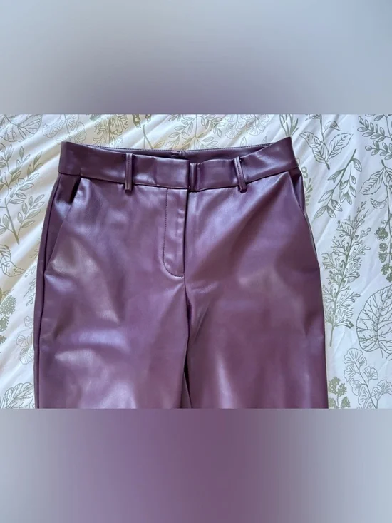 Ann Taylor Faux Leather Straight-Leg Pants in Deep Burgundy - Picture 2 of 6
